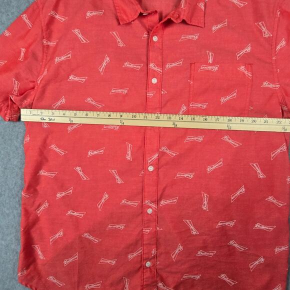 Budweiser Shirt Mens Size 2XL Red Short Sleeve Button Down Logo Pattern - Picture 14 of 16